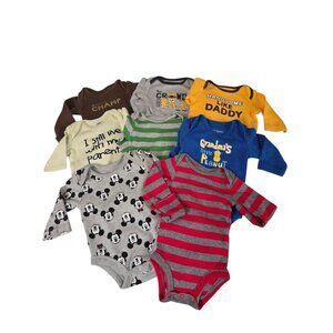 Newborn Baby Boys 8pc Bodysuit Lot Carter’s Faded Glory Disney Long Sleeve
